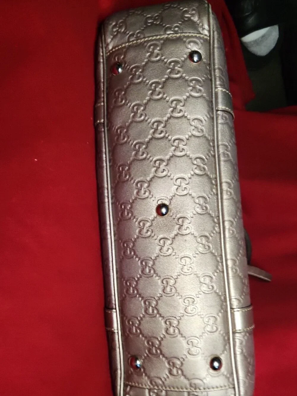 Gucci Metallic Champagne GG-Embossed Shoulder Tote with Gold Hardware